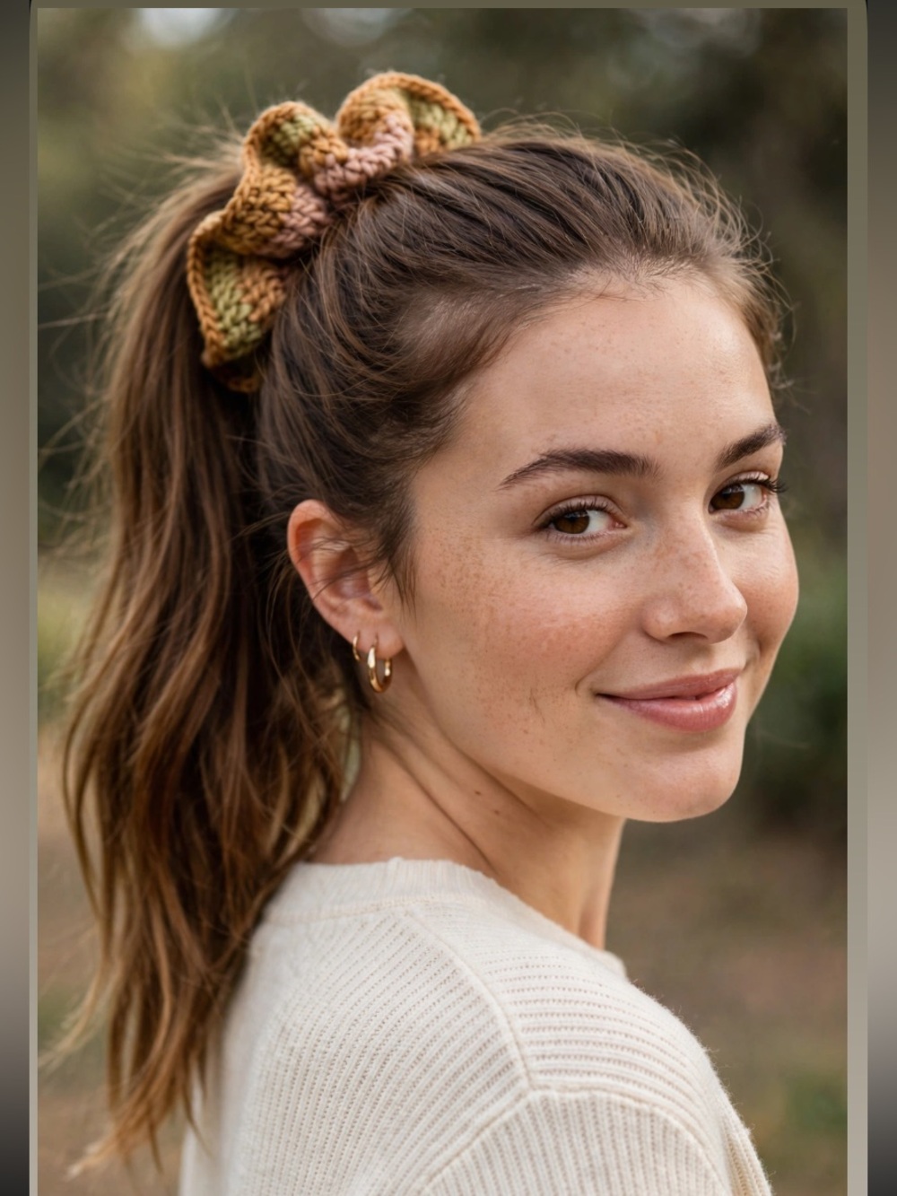 HAND CRAFTED Carissa Jumbo Striped Crochet Scrunchie NEW Brown